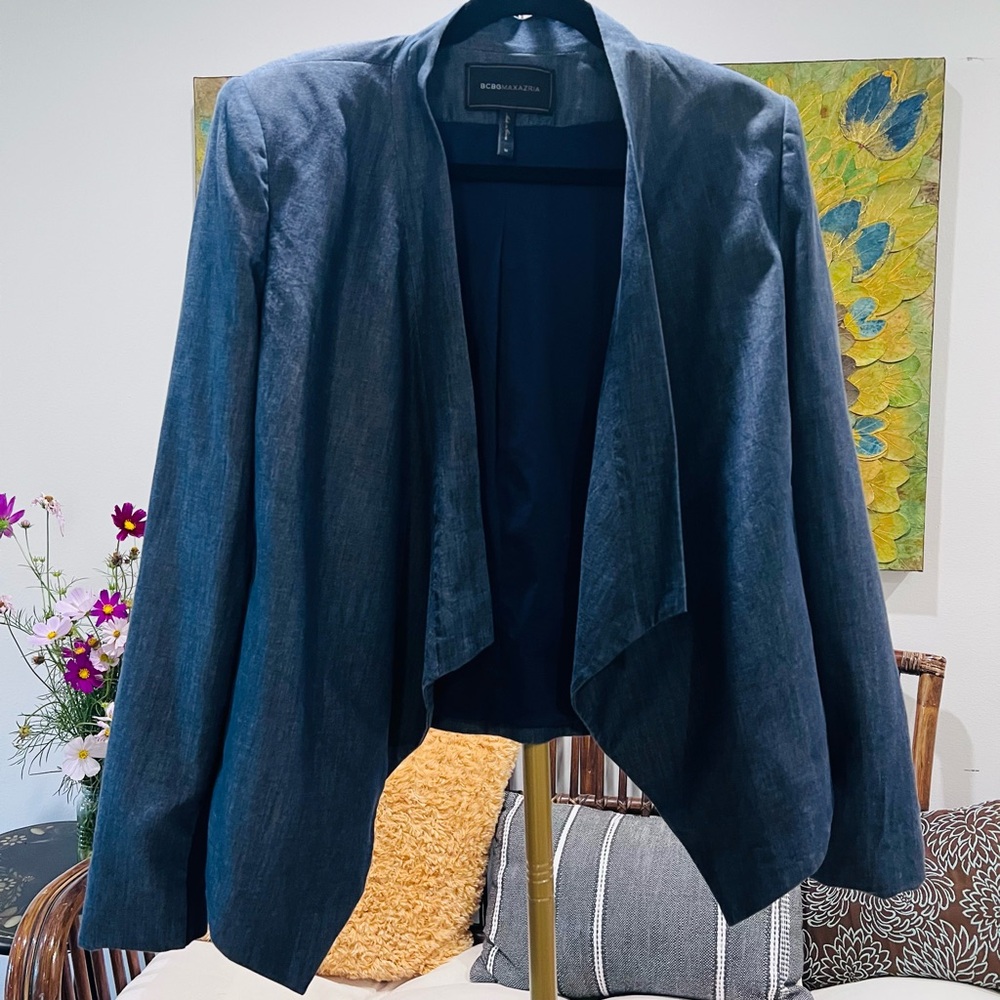 BCBG Max Azria Navy Draped Open-Front Women's Jacket